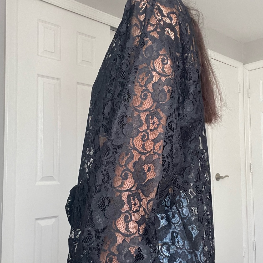 Vintage Fritz and Floyd• Black Lace Sheer Button Down Shirt/ Blouse - Picture 6 of 11